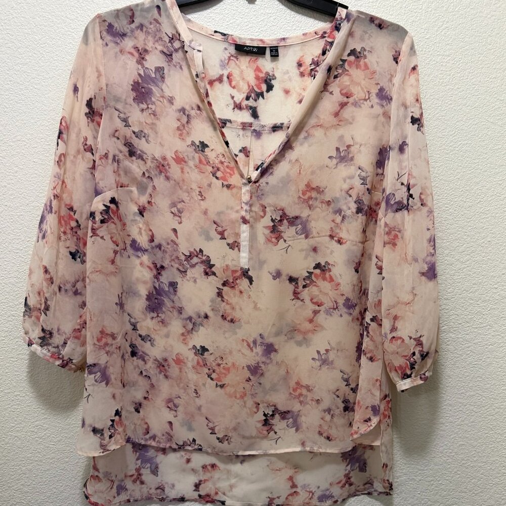 Apt 9 pink floral sheer blouse, 3/4 length sleeves, 1X